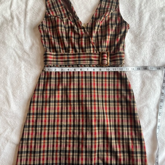 Plaid mini dress size medium fall retro vneck sleeveless - Picture 9 of 10